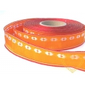 Stuha textilní - oranžová s kvítky - šíře 25 mm